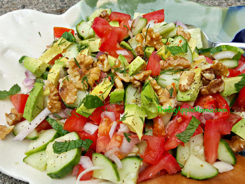 tomato cucumber avocado walnut salad