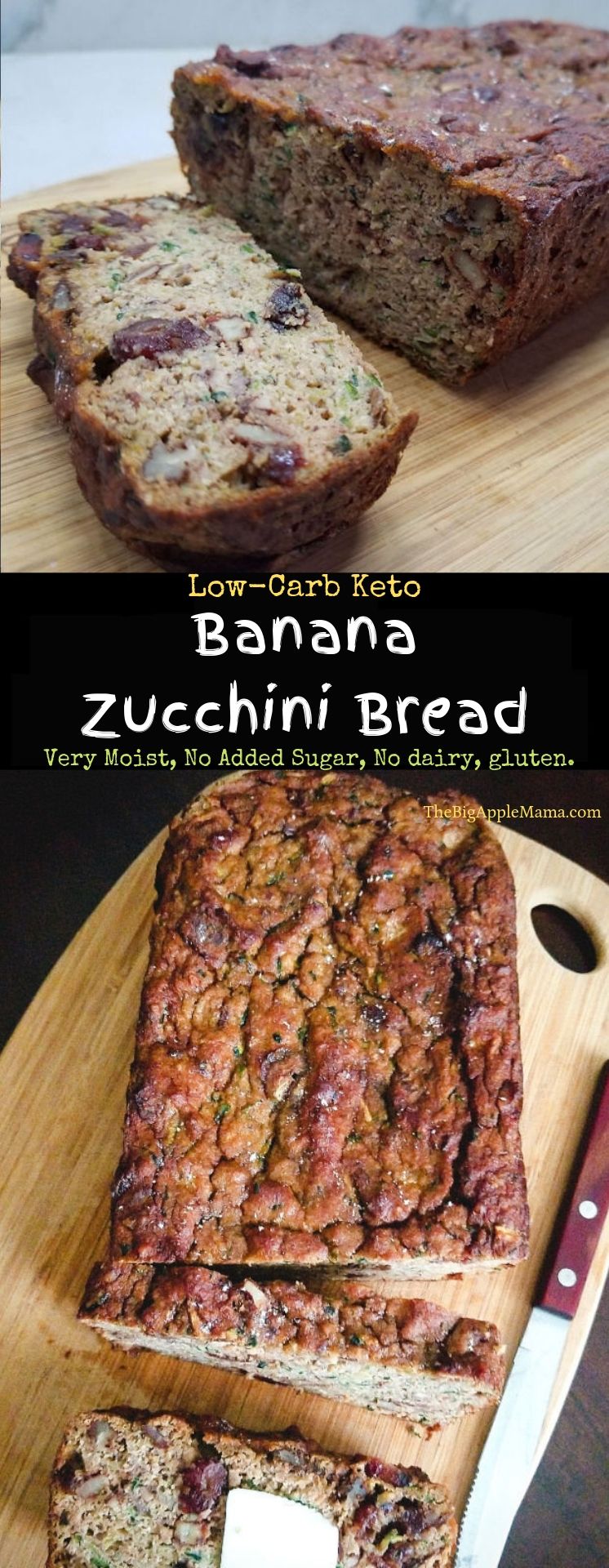 Low Carb Keto Banana Zucchini Bread, With Dried Organic cranberries and walnuts.
