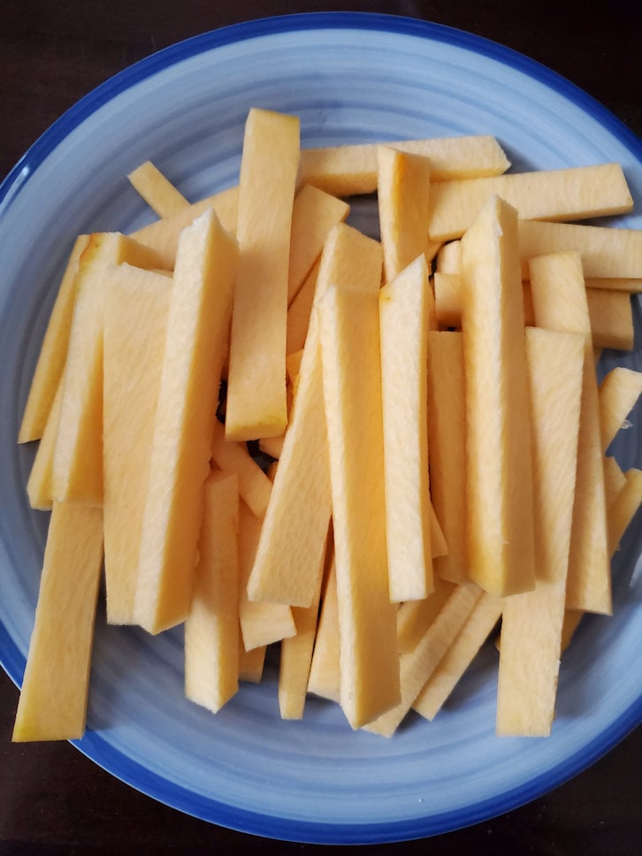 How to cut raw pumpkin into french fry slices