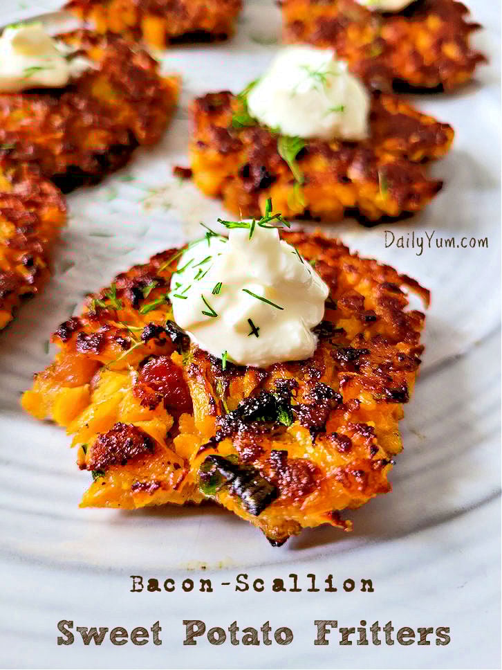 Bacon Scallion sweet potato fritters