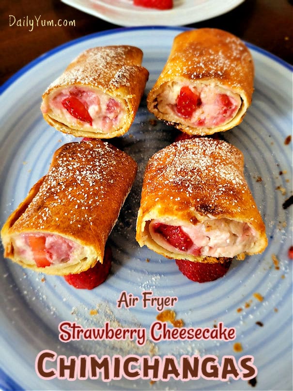 Air fryer crispy strawberry cheesecake chimichangas