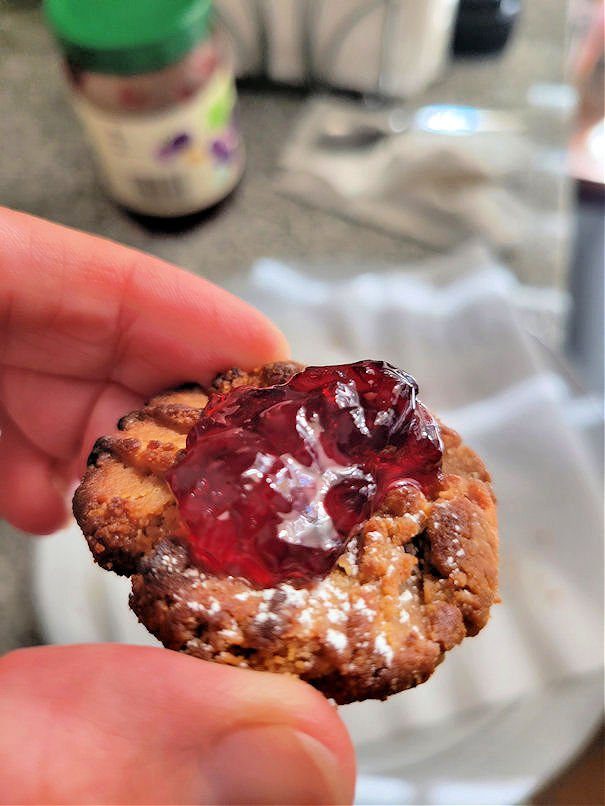 Peanut butter cookie with jelly on top