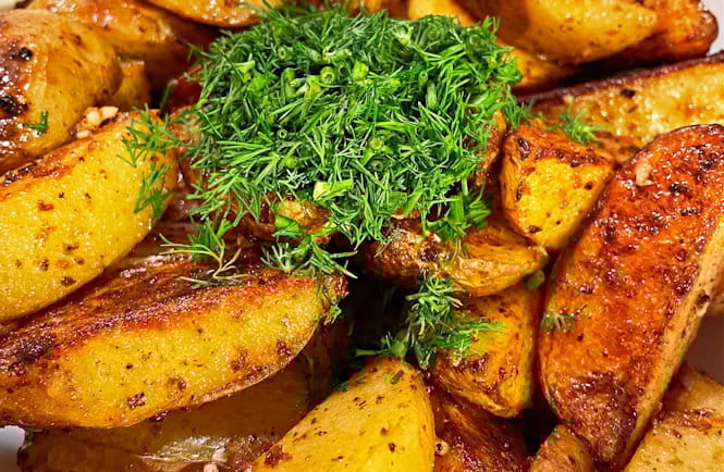 Crispy Air Fryer potato wedges recipe with garlic and mayo