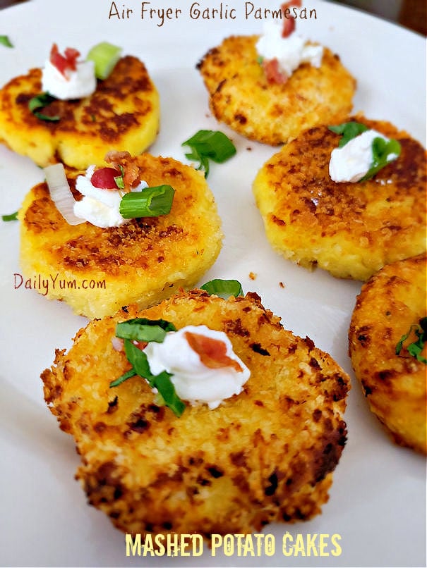 Air fryer mashed potato cakes with garlic parmesan
