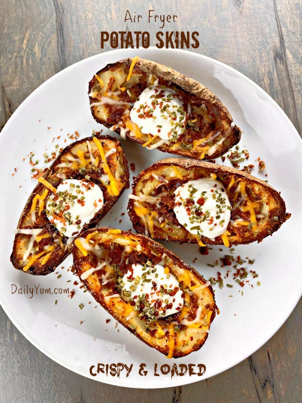 Air fryer crispy loaded potato skins recipe