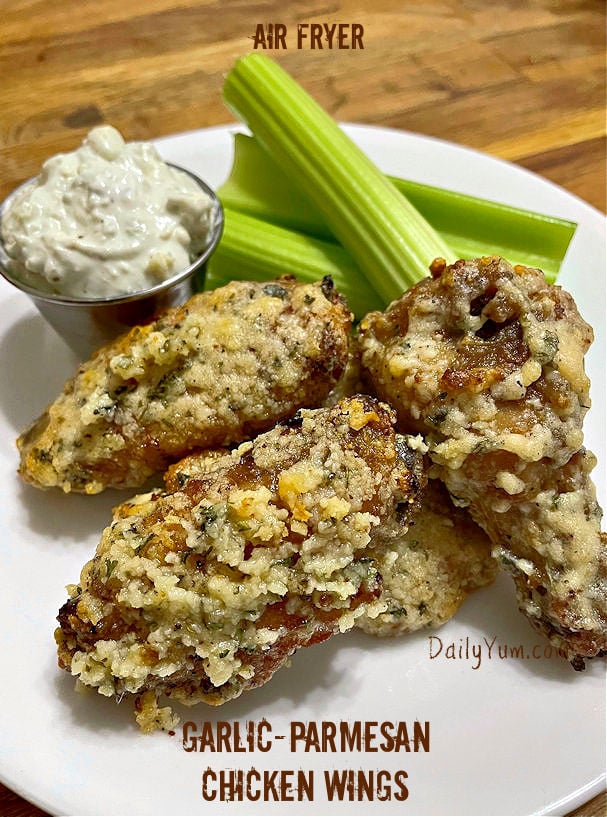 Garlic Parmesan chicken wings recipe with homemade blue cheese dressing