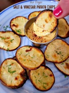 Air fryer crispy potato chips, salt and vinegar