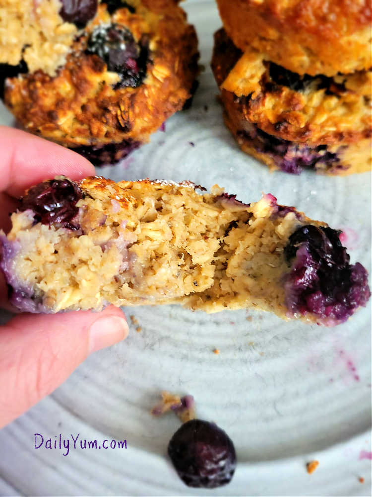 Very moist air fryer blueberry oatmeal muffins with a top crust