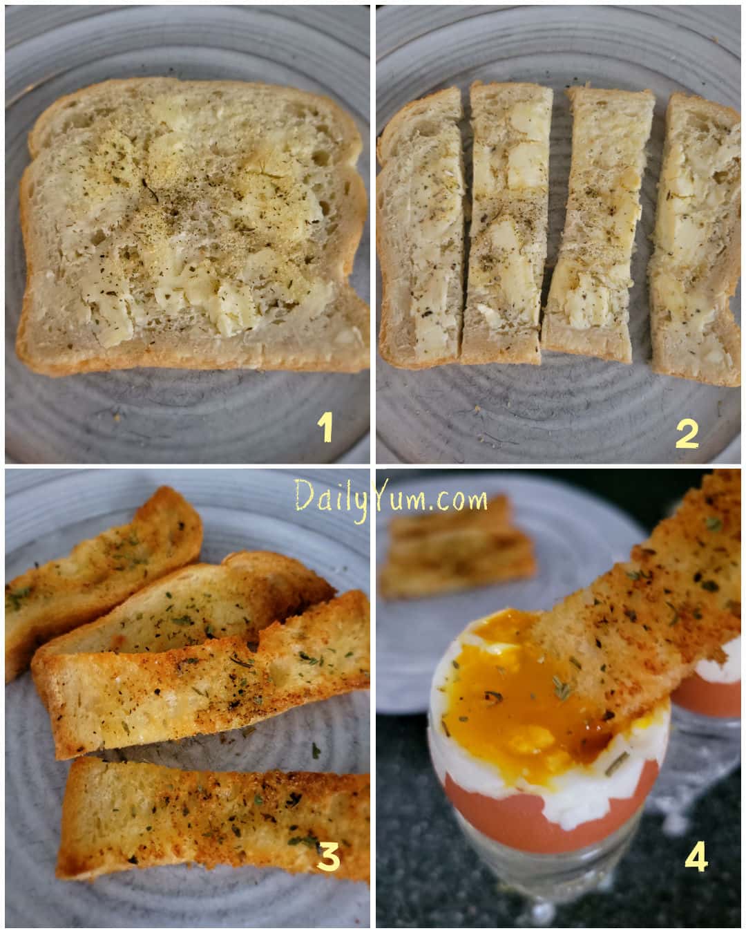 making garlic toast for dippy eggs