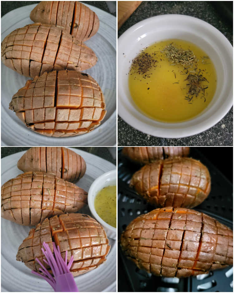 how to slice a hasselback sweet potato