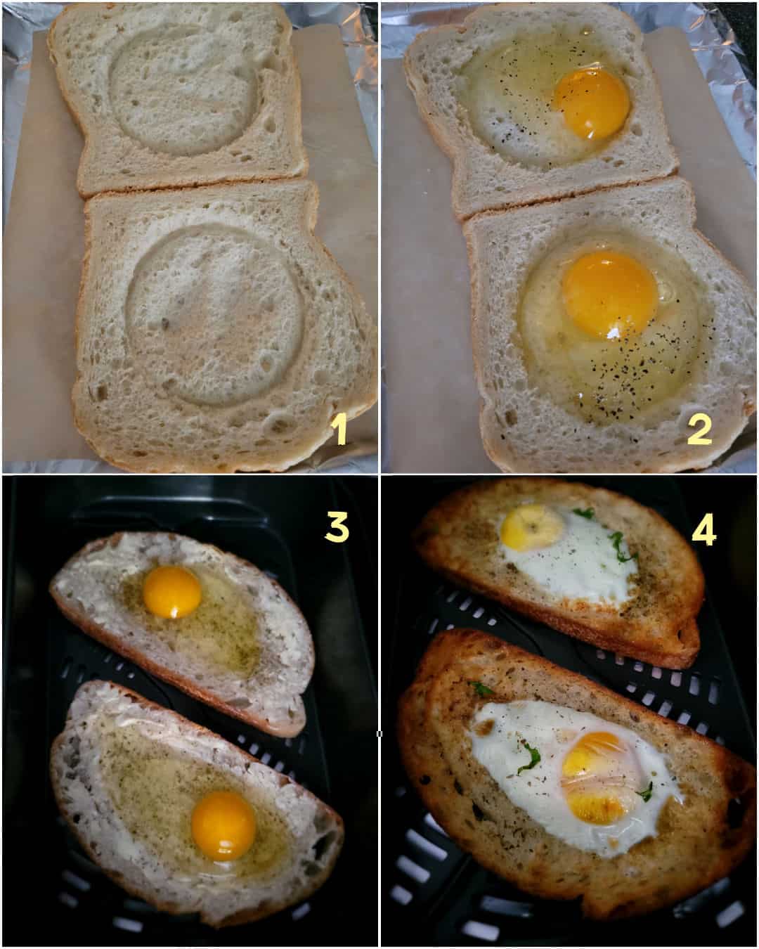 creating a pocket in the bread for an egg