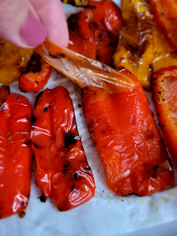 removing the skin from bell peppers