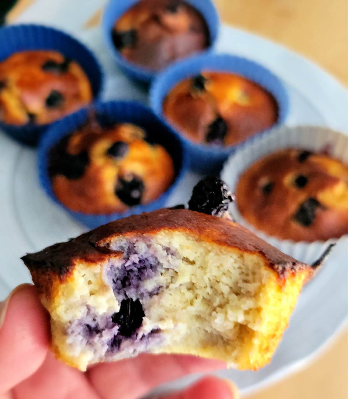inside the blueberry muffin - fluffy and moist