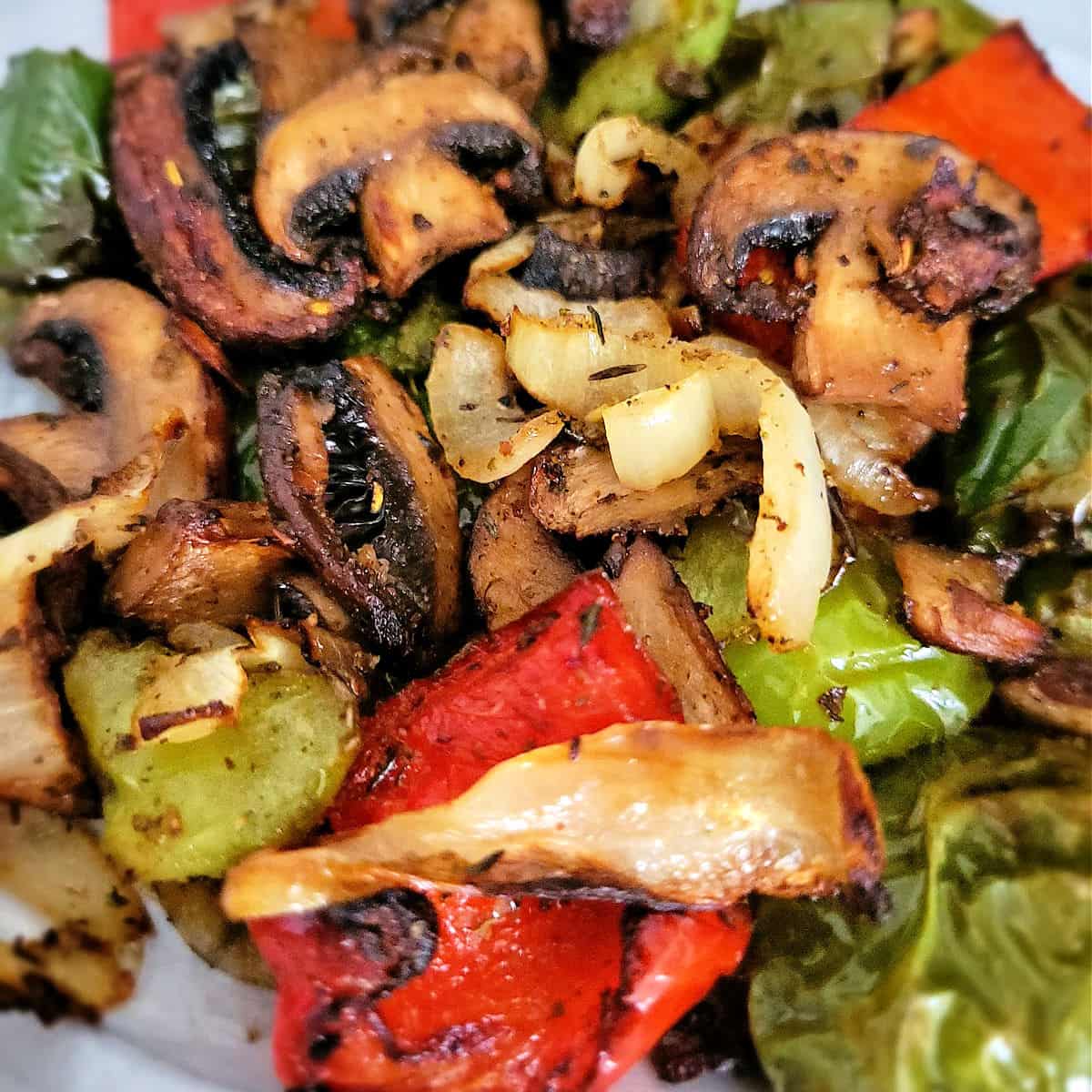 juicy and charred roasted veggies