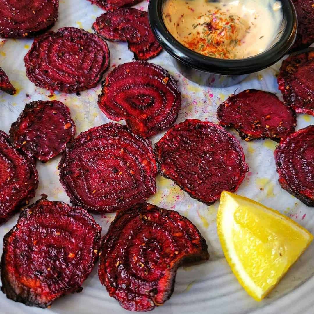 roasted thin beet slices in the air fryer