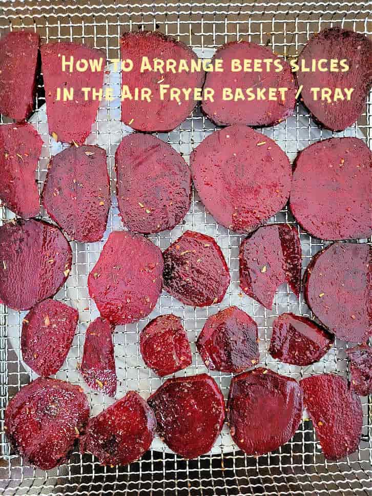 layer of beet slices in the air fryer basket