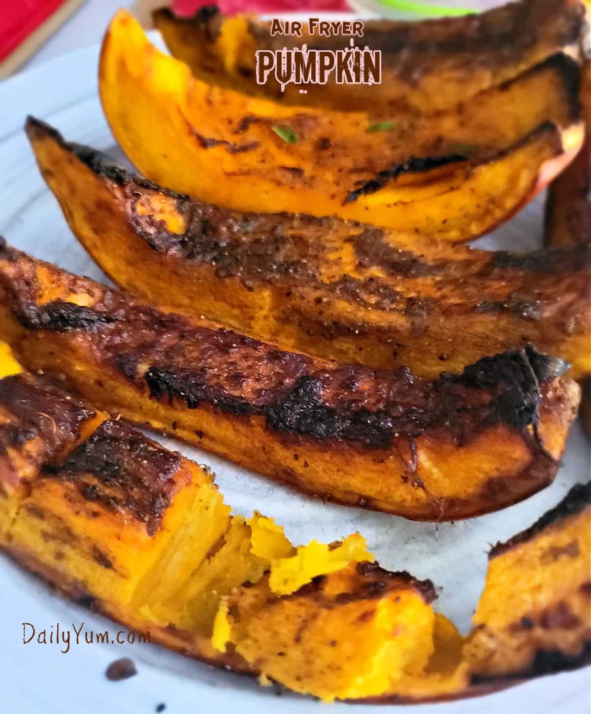 blackened charred pumpkin wedges