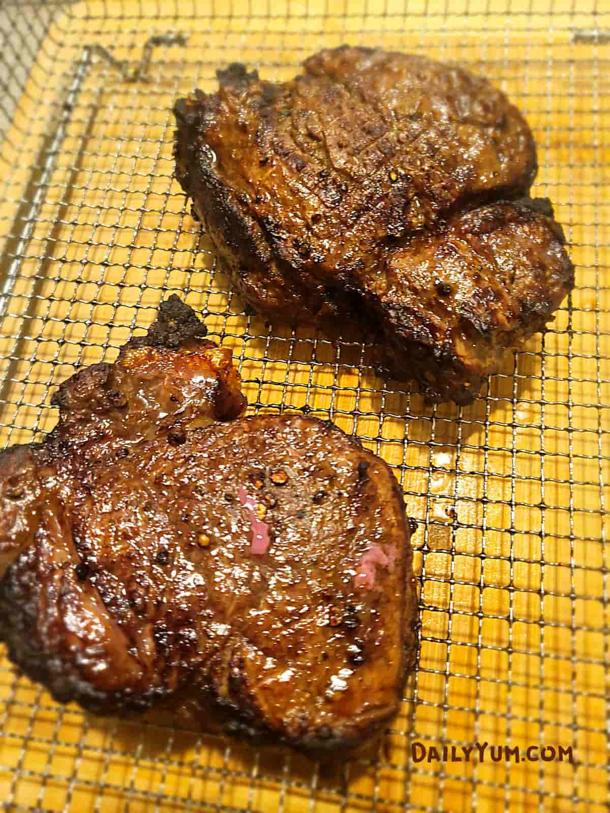 charred on the outside filet mignon steaks in the air fryer