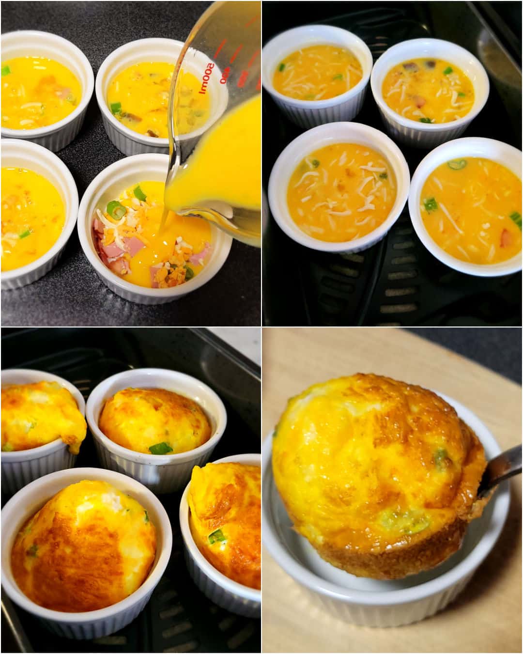 process of cooking egg bites in ramekins in air fryer