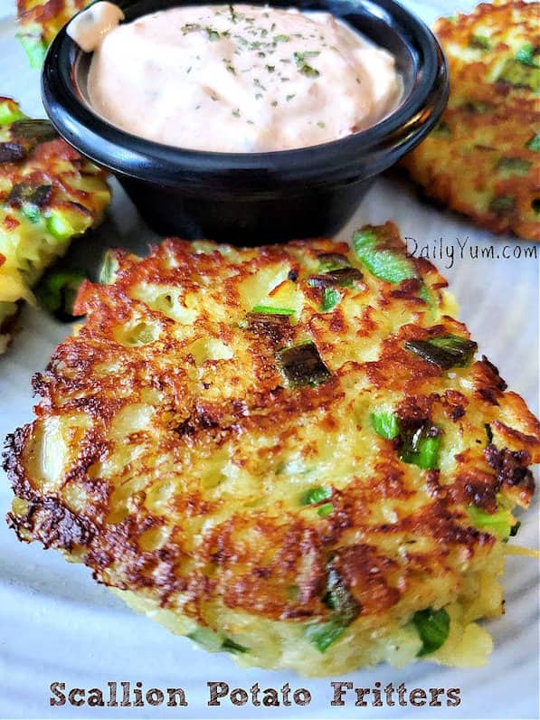 gorgeous potato fritter with sauce on the side