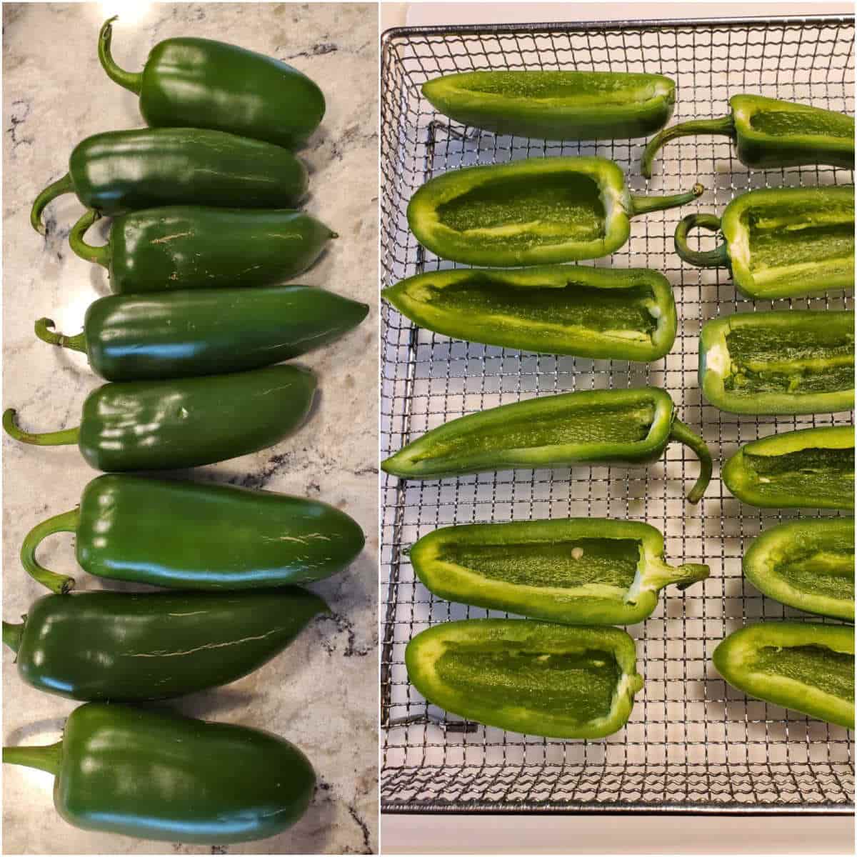 smooth and shiny jalapeno peppers cut lengthwise