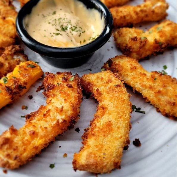 golden crispy butternut squash, french fries look a like