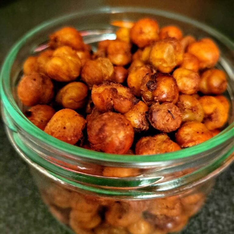 golden toasted chickpeas in a glass jar